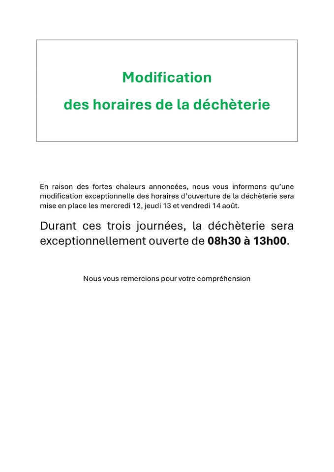 Horaire déchèterie