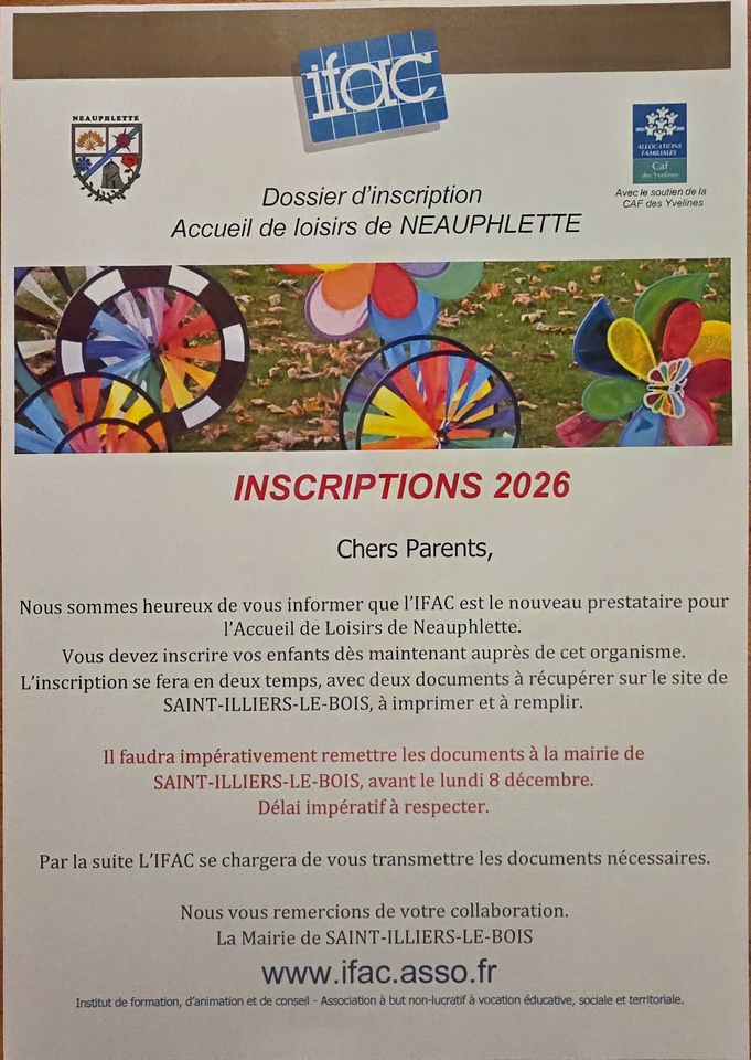 INSCRIPTIONS 2026 CENTRE DE LOISIRS