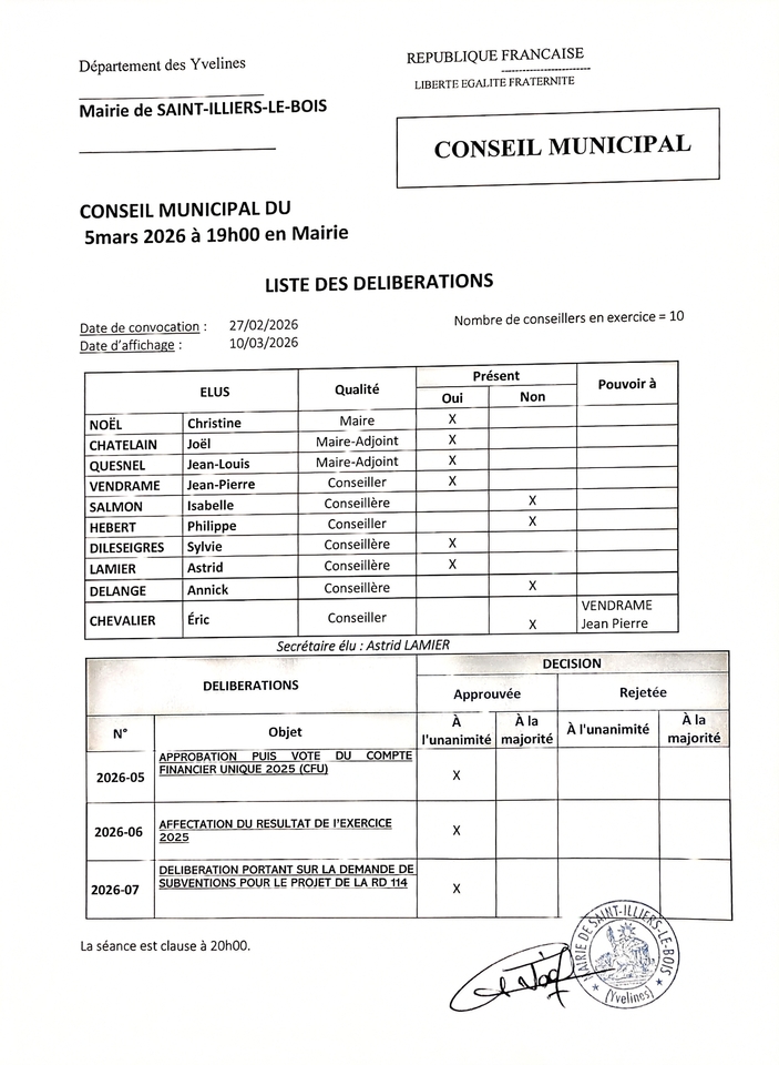 Liste des délibérations n°2 2026
