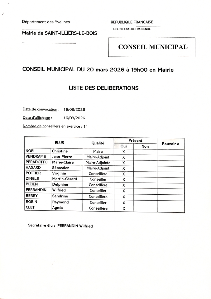 Liste des délibérations n°3 2026