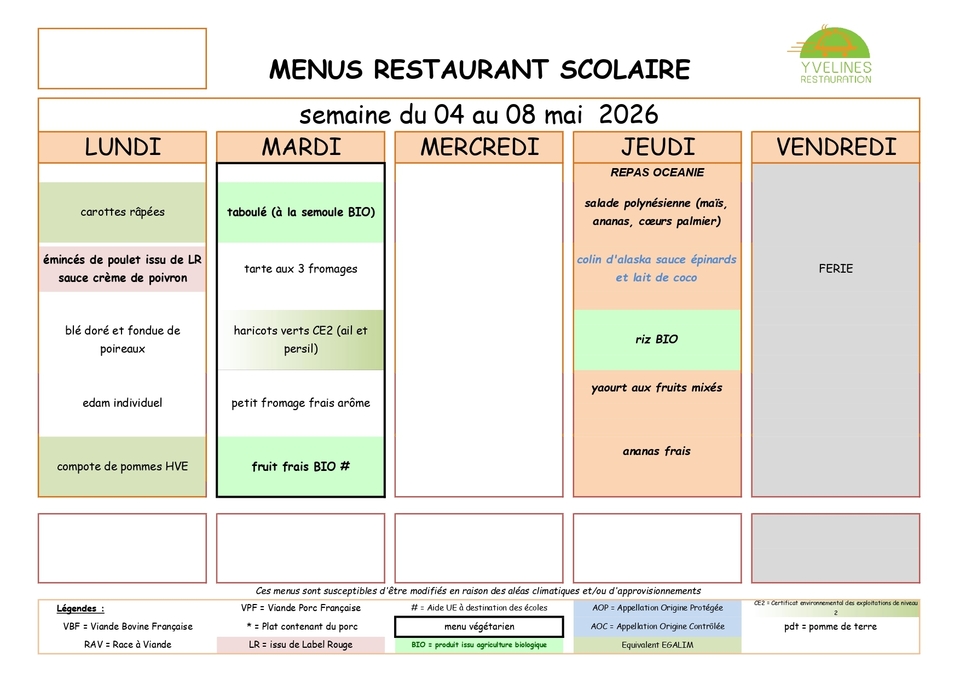 menus mai